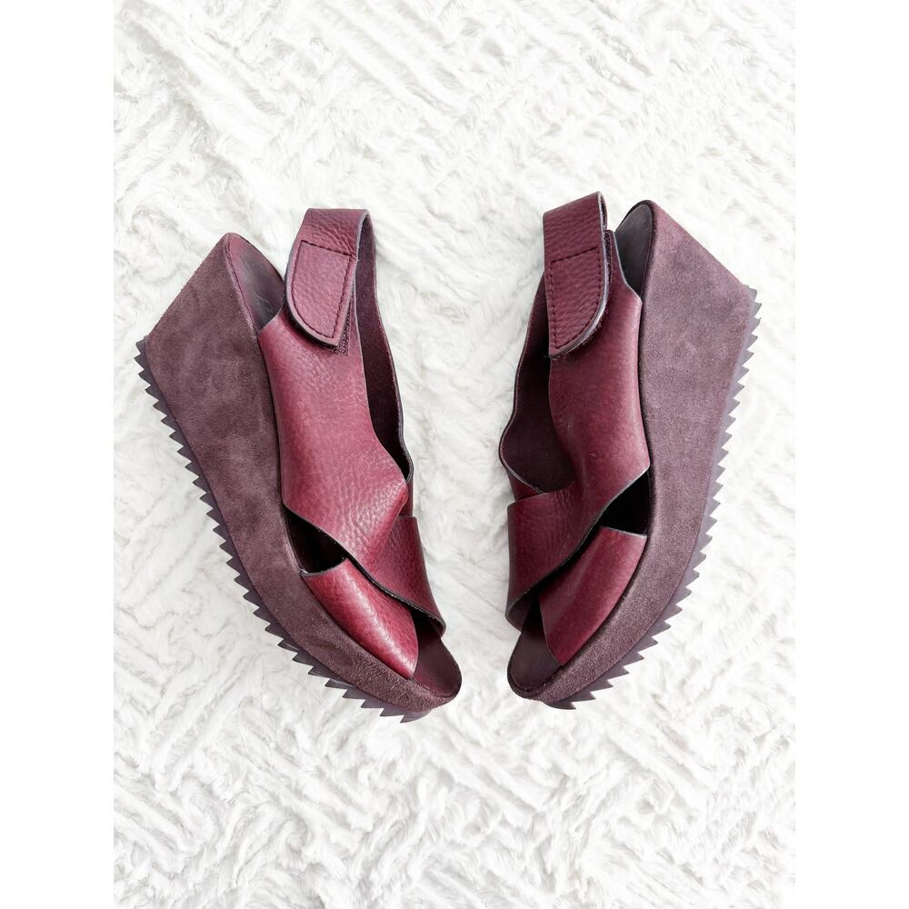 Pedro Garcia Federica Burgundy Leather Suede Platform Wedge Sandals Lagenlook